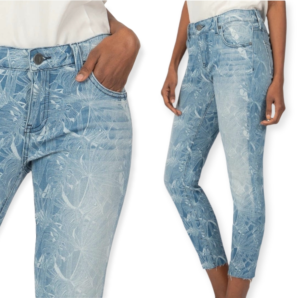 KUT FROM THE KLOTH Connie Raw Hem Crop Skinny Jeans w/ Spring Time Floral Print